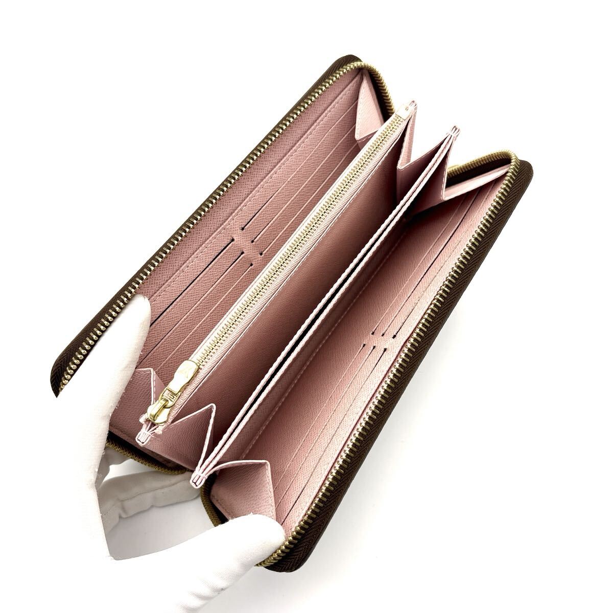 現行型◆LOUIS VUITTON ルイヴィトン ジッピーウォレット ダミエ エベヌ ローズバレリーヌ 長財布 ロングウォレット レディース_画像6