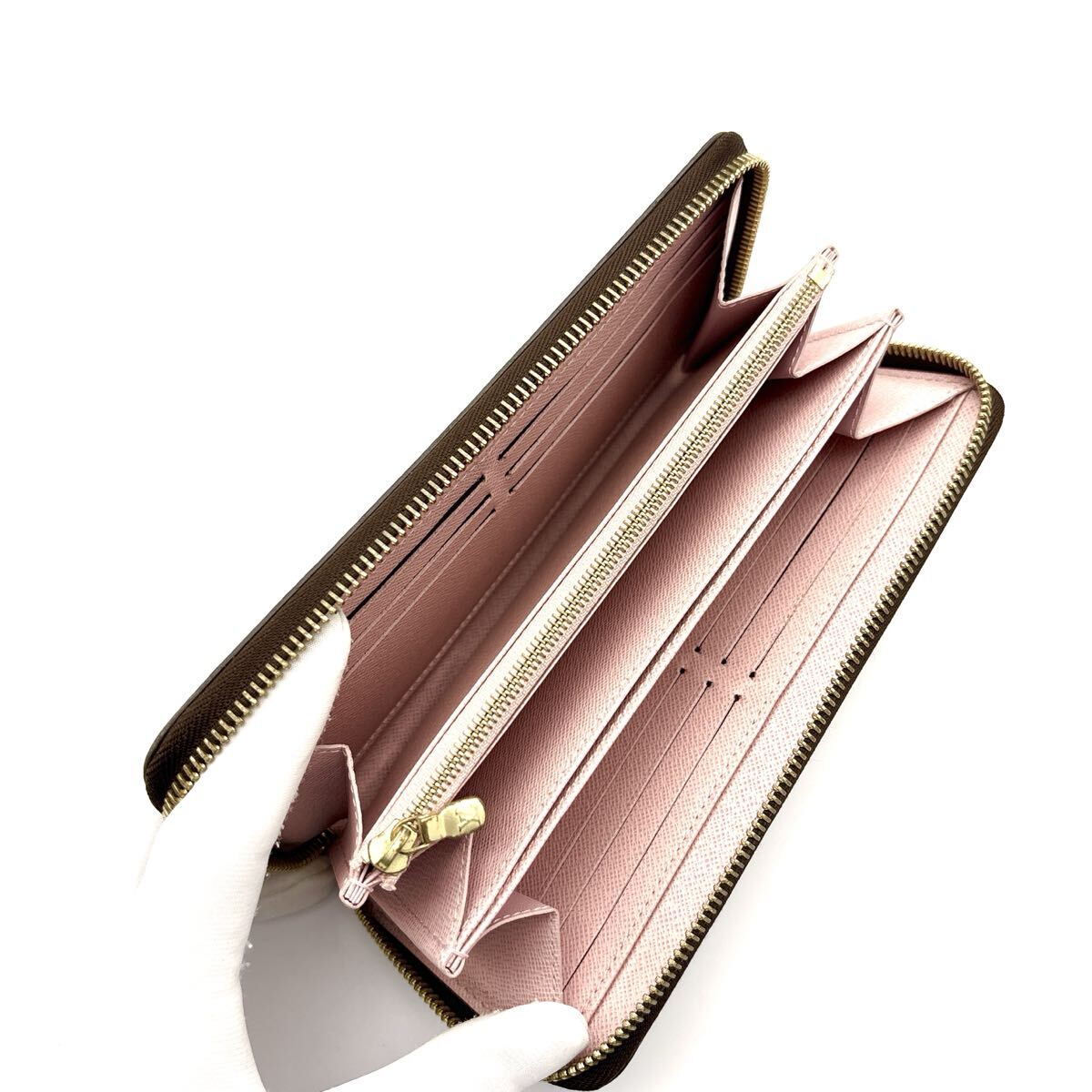 現行型◆LOUIS VUITTON ルイヴィトン ジッピーウォレット ダミエ エベヌ ローズバレリーヌ 長財布 ロングウォレット レディース_画像7