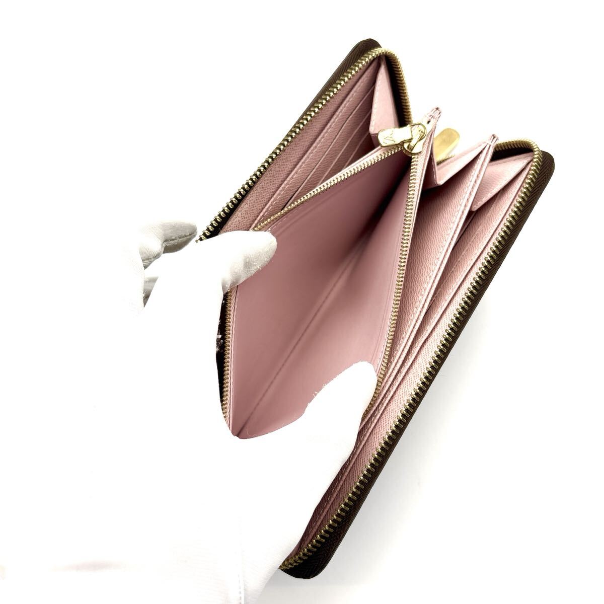 現行型◆LOUIS VUITTON ルイヴィトン ジッピーウォレット ダミエ エベヌ ローズバレリーヌ 長財布 ロングウォレット レディース_画像9