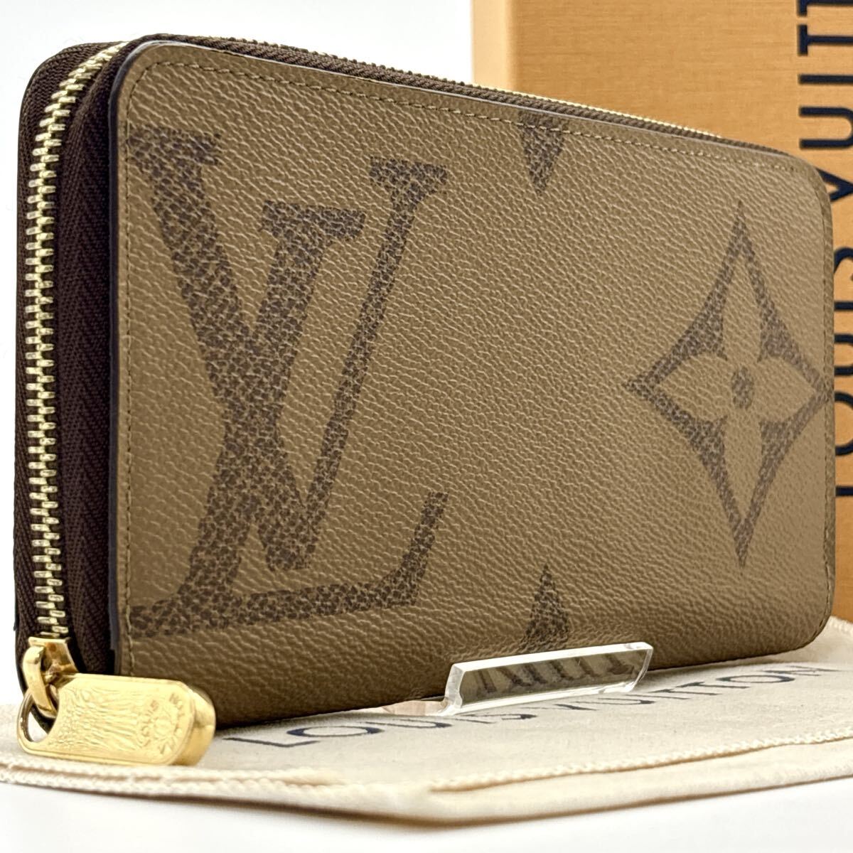 現行◆未使用級◆LOUIS VUITTON ルイヴィトン ジッピーウォレット モノグラム リバース ジャイアント ブラウン 長財布_画像1