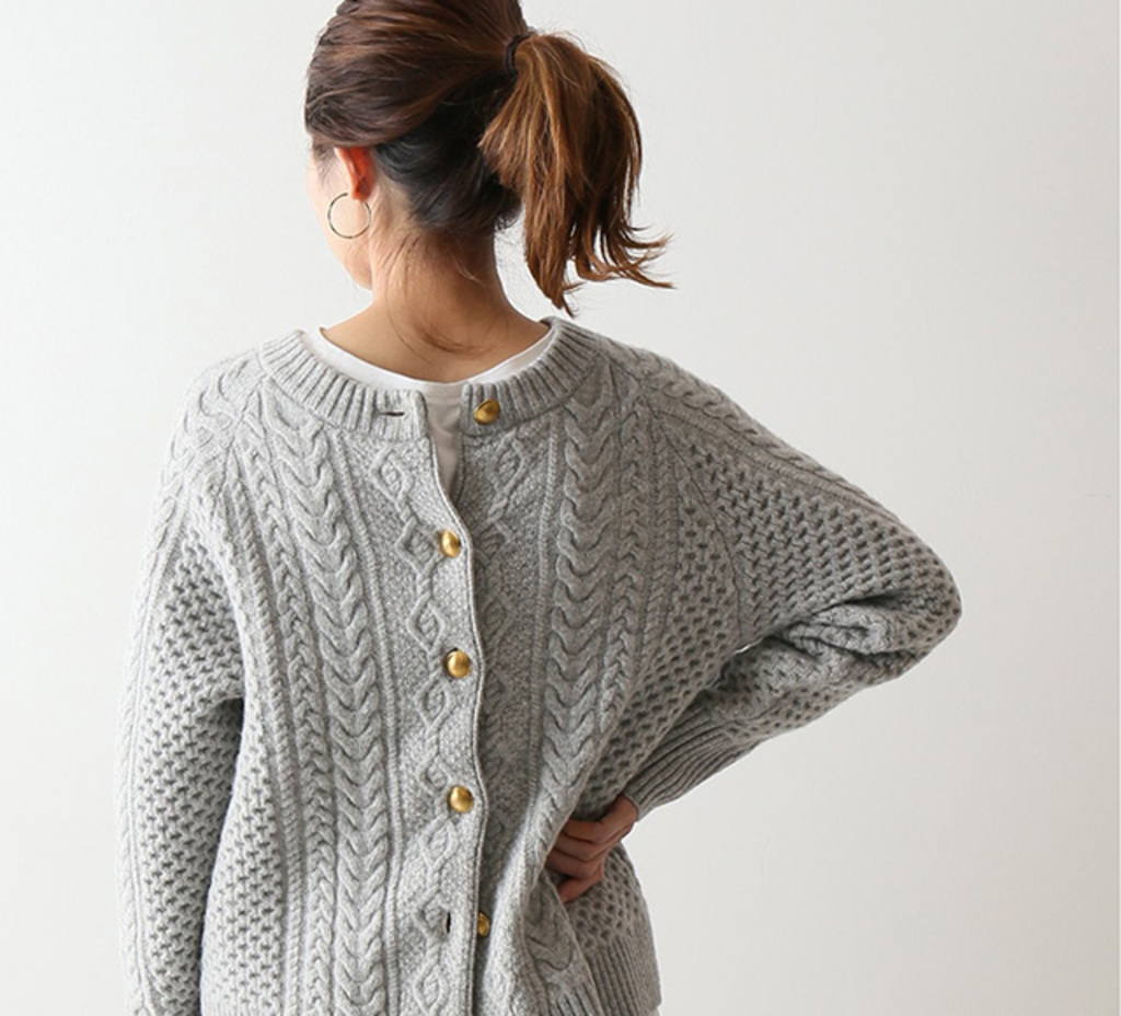 ∞ FRAMeWORK フレームワーク HAMILTON LAMBSWOOL 2way アランBack 開き カーディガン グレー ニット プルオーバー 羽織り ∞_画像1