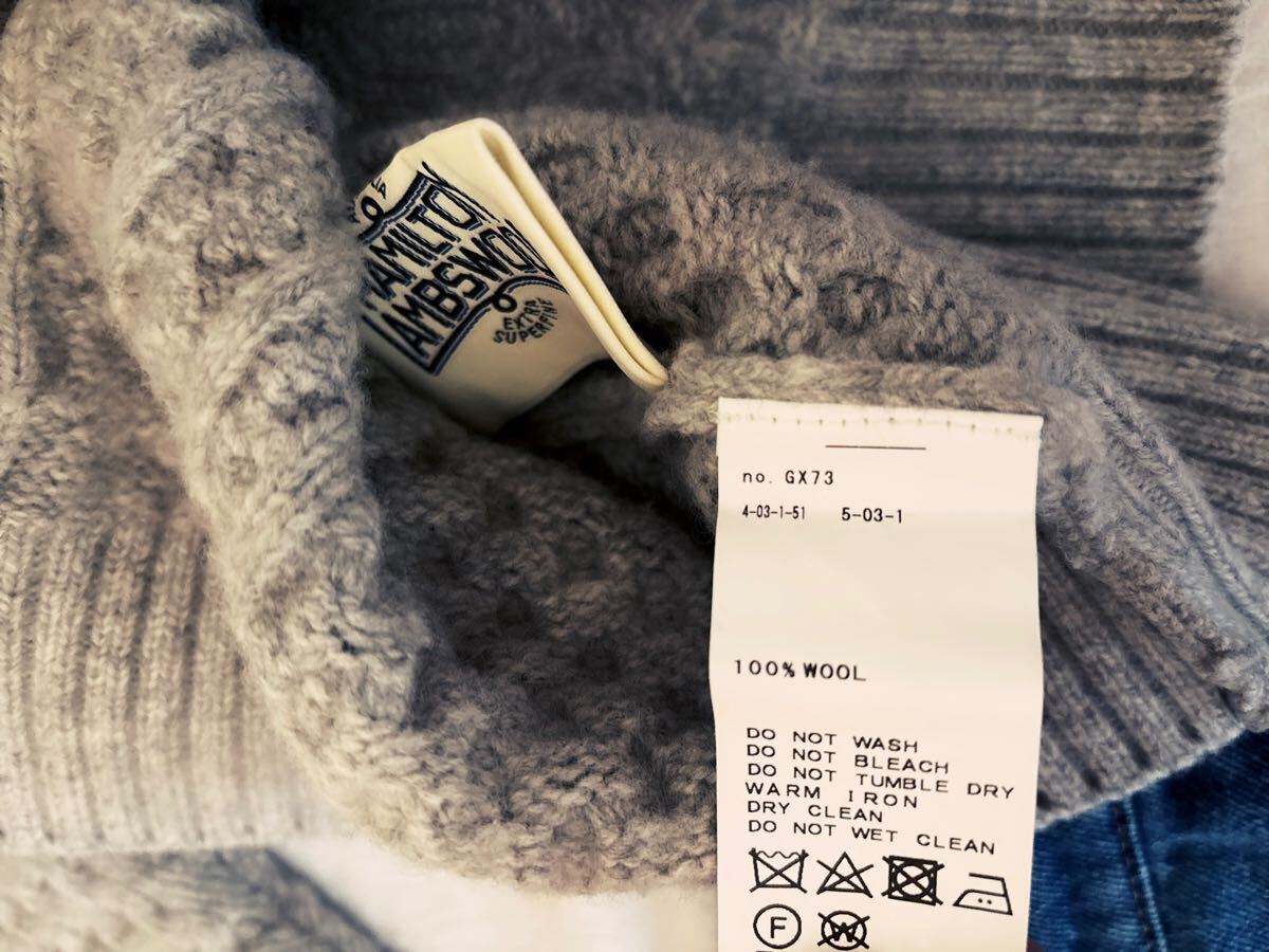 ∞ FRAMeWORK フレームワーク HAMILTON LAMBSWOOL 2way アランBack 開き カーディガン グレー ニット プルオーバー 羽織り ∞_画像10