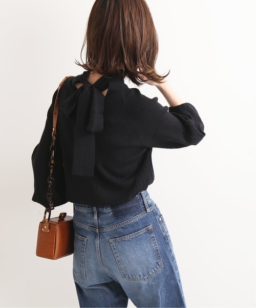 ∞ IENA イエナ TORRAZZO DONNA ボウタイ リブ ニット　アンゴラ フワリ袖　ベージュ　バックリボン　プルオーバー　∞_画像5