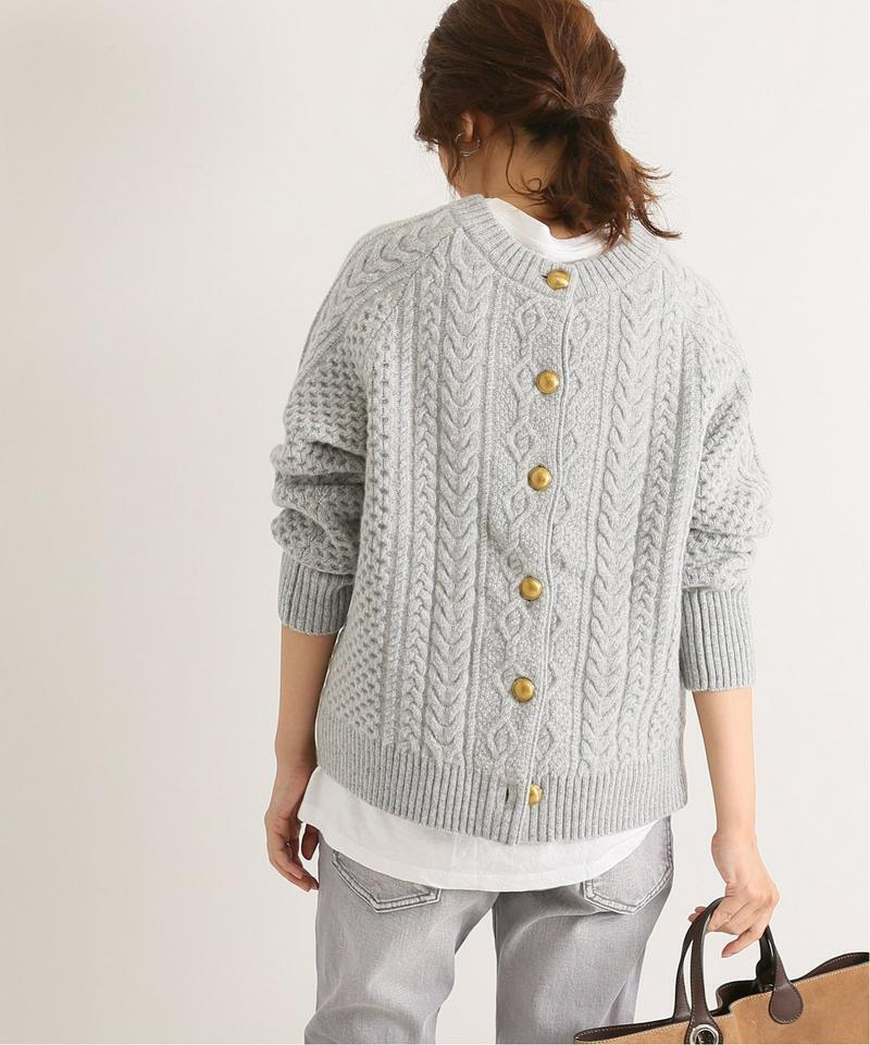 ∞ FRAMeWORK フレームワーク HAMILTON LAMBSWOOL 2way アランBack 開き カーディガン グレー ニット プルオーバー 羽織り ∞_画像2