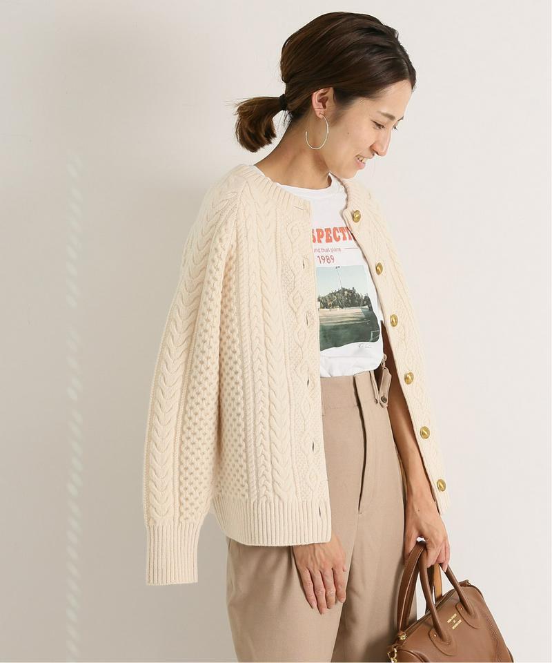 ∞ FRAMeWORK フレームワーク HAMILTON LAMBSWOOL 2way アランBack 開き カーディガン グレー ニット プルオーバー 羽織り ∞_画像4