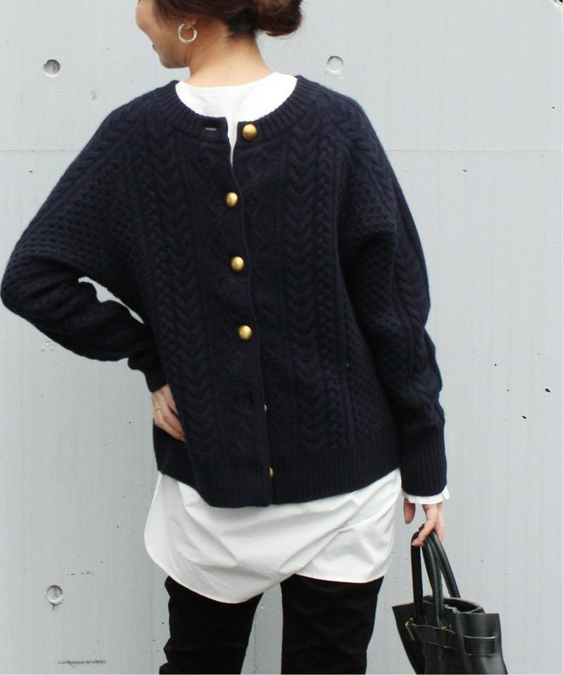 ∞ FRAMeWORK フレームワーク HAMILTON LAMBSWOOL 2way アランBack 開き カーディガン グレー ニット プルオーバー 羽織り ∞_画像6