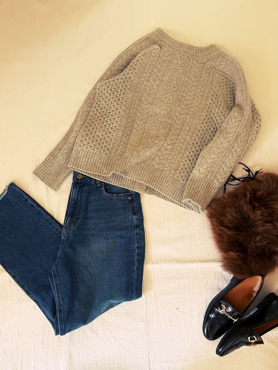 ∞ FRAMeWORK フレームワーク HAMILTON LAMBSWOOL 2way アランBack 開き カーディガン グレー ニット プルオーバー 羽織り ∞_画像8