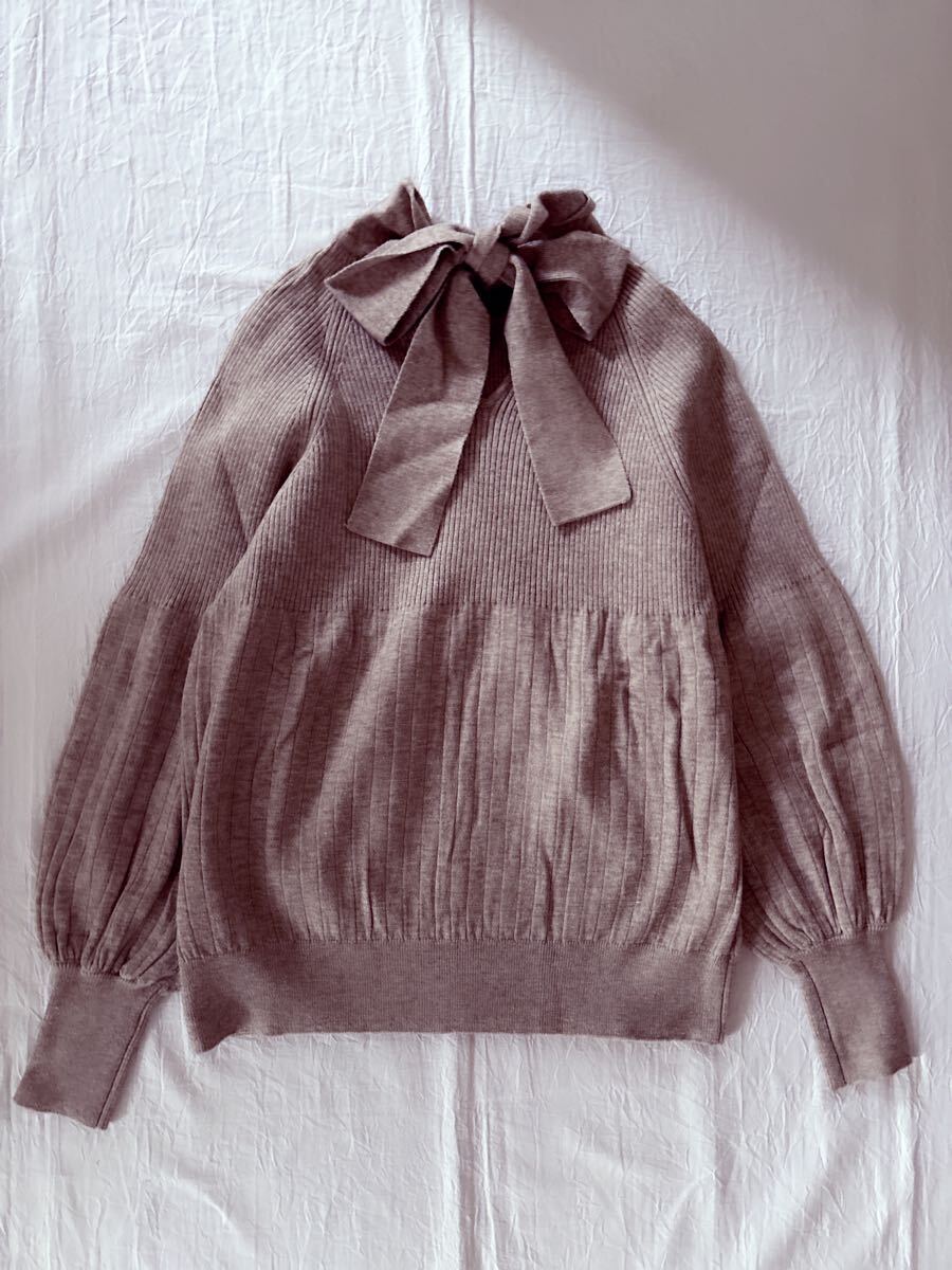 ∞ IENA イエナ TORRAZZO DONNA ボウタイ リブ ニット　アンゴラ フワリ袖　ベージュ　バックリボン　プルオーバー　∞_画像7