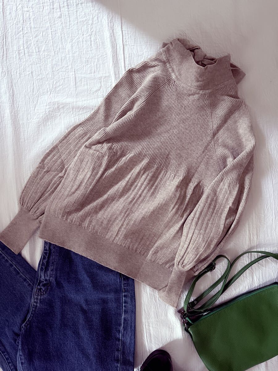 ∞ IENA イエナ TORRAZZO DONNA ボウタイ リブ ニット　アンゴラ フワリ袖　ベージュ　バックリボン　プルオーバー　∞_画像9