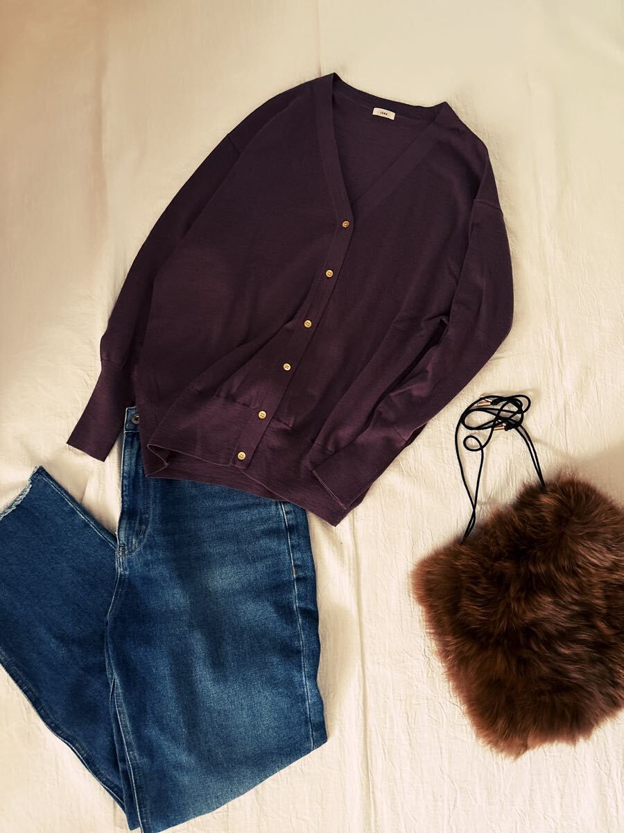 ∞ IENA イエナ ALBA Vネック　カーディガン ニュアンス　パープルグレー　ウール　ニット　プルオーバー　羽織り　∞_画像7