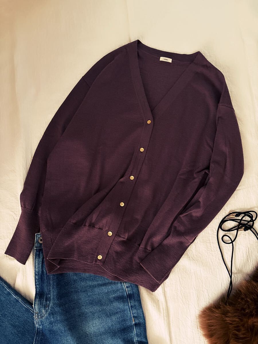 ∞ IENA イエナ ALBA Vネック　カーディガン ニュアンス　パープルグレー　ウール　ニット　プルオーバー　羽織り　∞_画像8