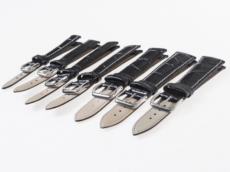 上質感 汎用 本革 ワニ革風 腕時計 ベルト ブレスレット バンド 交換用#幅19MM ブラック_画像4