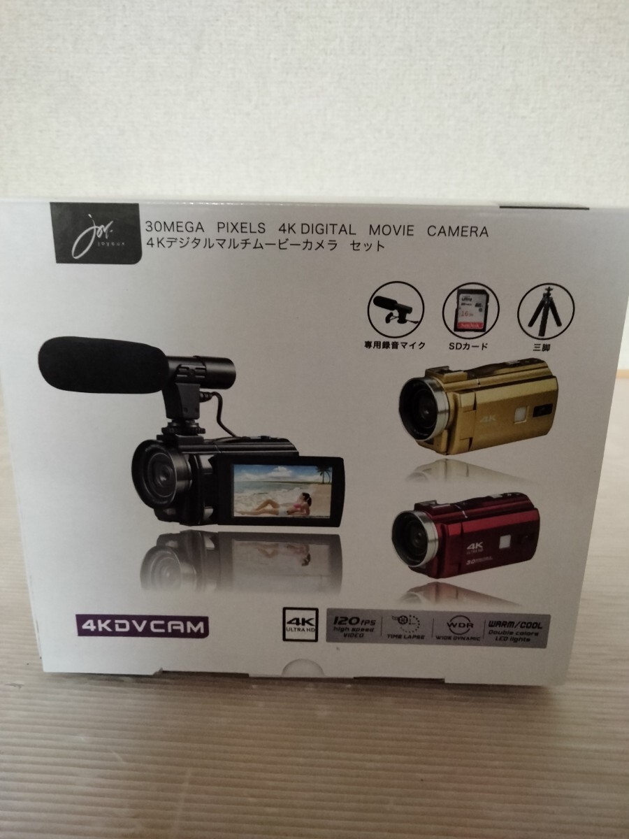 未使用品 ジョワイユ 4Kムービーカメラ　30MEGA ゴールド 4Kデジタルマルチムービー 4K対応 SDカード欠品_画像1