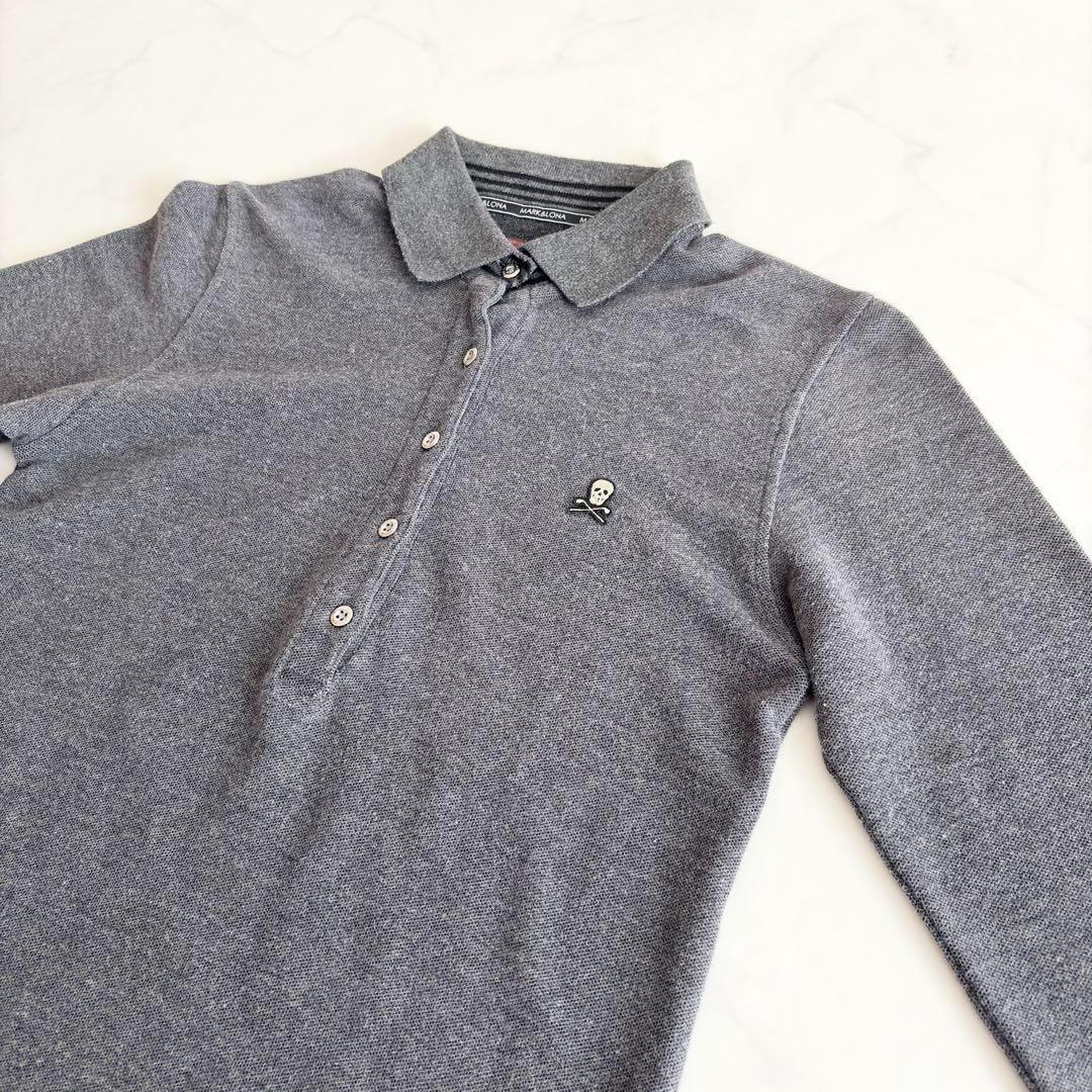 MARK&LONA マークアンドロナ 長袖ポロシャツ S グレー スカル 日本製_画像2