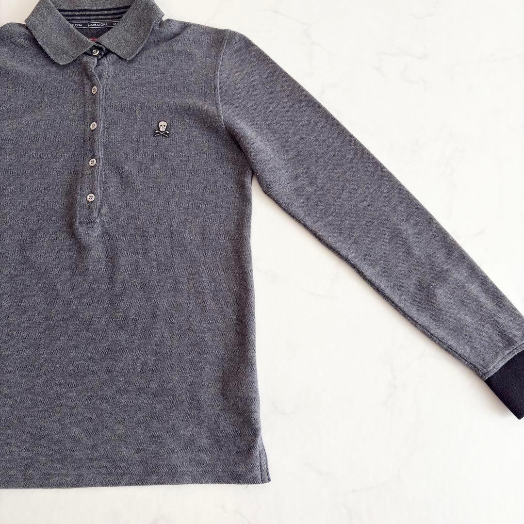 MARK&LONA マークアンドロナ 長袖ポロシャツ S グレー スカル 日本製_画像3