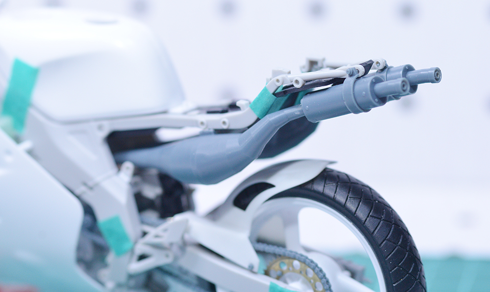 1/12　TZR250(3MA)用社外チャンバー、マフラー（+ロングサイレンサー) 　3Dプリンタ出力未塗装キット レーシングチャンバー_画像6