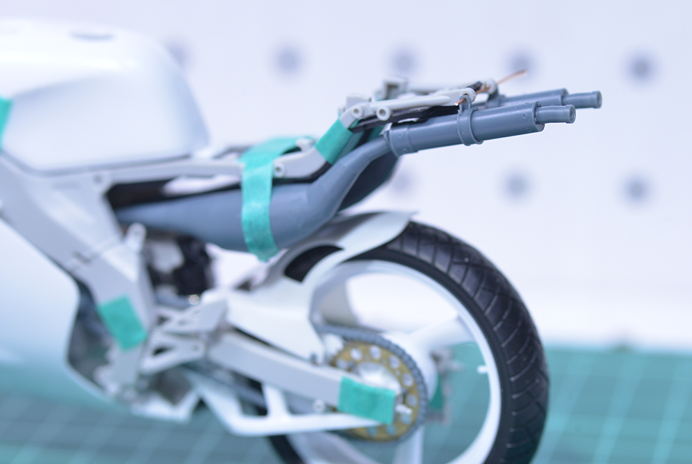 1/12　TZR250(3MA)用社外チャンバー、マフラー（+ロングサイレンサー) 　3Dプリンタ出力未塗装キット レーシングチャンバー_画像9