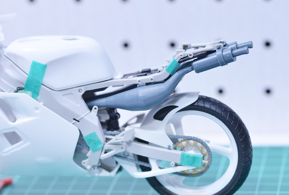 1/12　TZR250(3MA)用社外チャンバー、マフラー（+ロングサイレンサー) 　3Dプリンタ出力未塗装キット レーシングチャンバー_画像7