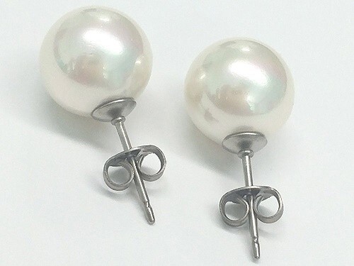 国産貝パールピアス スタッド真珠ピアス アコヤの貝核使用 (10.0mm) /6月誕生石真珠_画像2