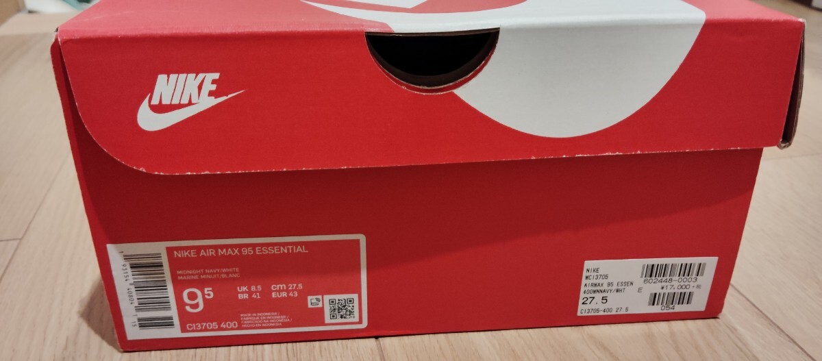 NIKE AIR MAX 95 ESSENTIAL MIDNIGHT NAVY/WHITE MARINE MHNUIT/BLANC 27.5cm MCI3705-400 air max 95 темно-синий белый Nike 