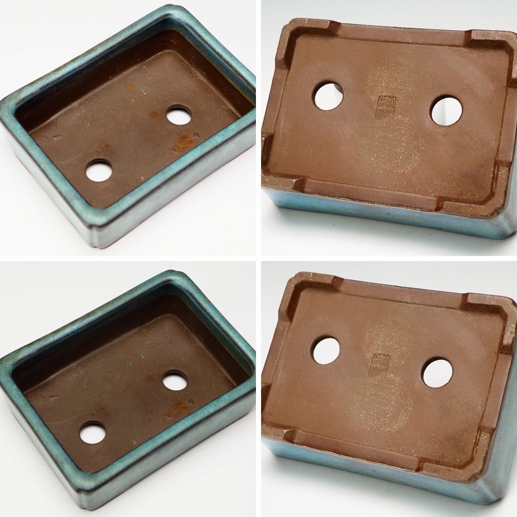 【治】『陶翠』作 辰砂釉 植木鉢二点まとめて☆箱付 幅 11.5ｃｍ 一対 海鼠(検索:時代品 古作 古い 朱泥 鉢 盆栽 盆栽鉢 植木鉢 和鉢) AS03_画像4