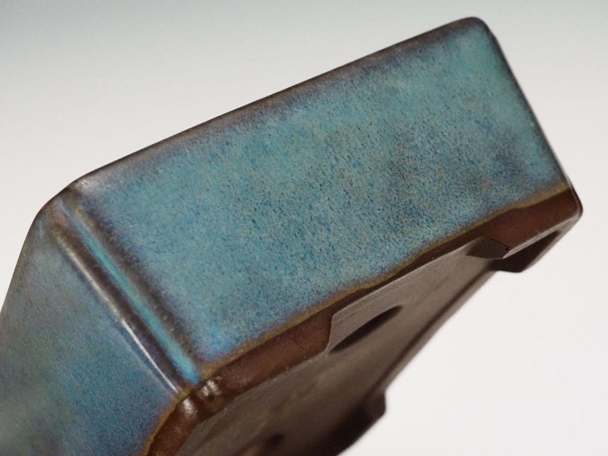 【治】『陶翠』作 辰砂釉 植木鉢二点まとめて☆箱付 幅 11.5ｃｍ 一対 海鼠(検索:時代品 古作 古い 朱泥 鉢 盆栽 盆栽鉢 植木鉢 和鉢) AS03_画像3