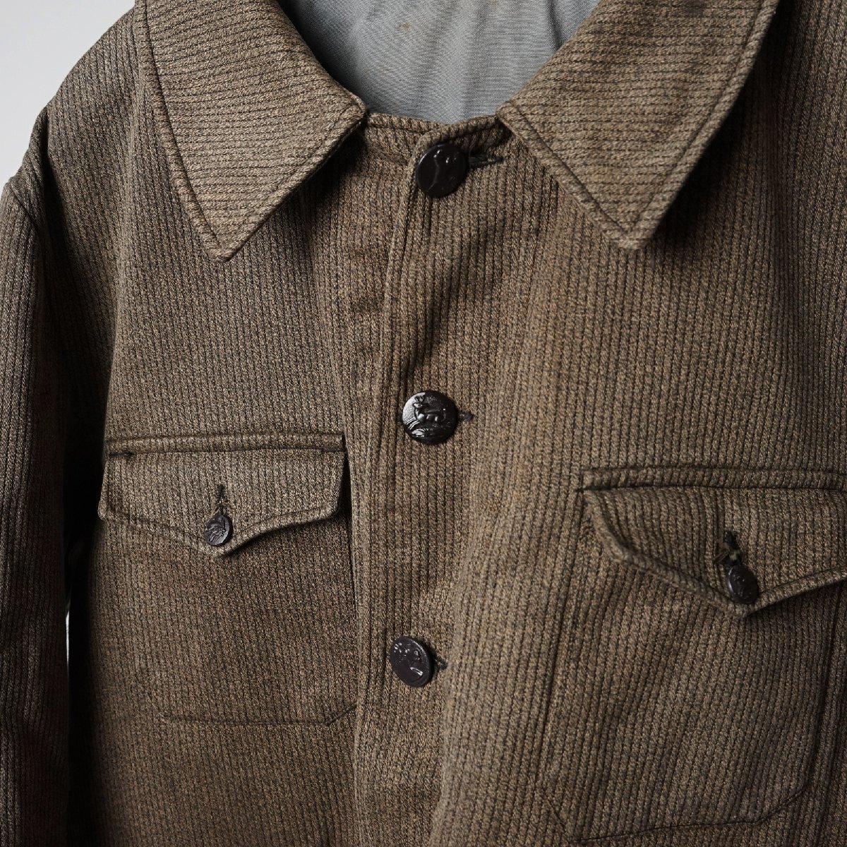 フランス 50s ヴィンテージ MANUFRANCE ピケ ハンティングジャケット 動物ボタン[F215]_画像7