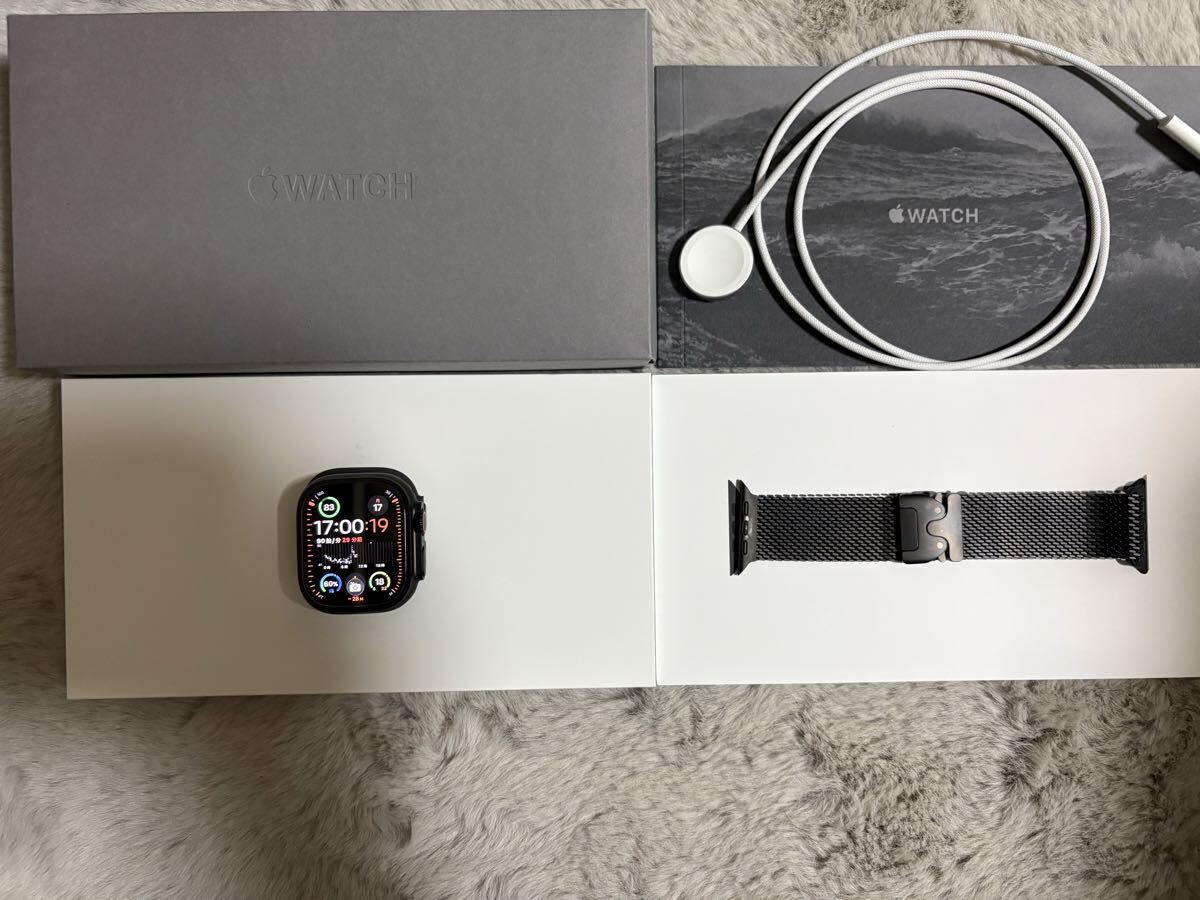  очень красивый товар Apple Watch Ultra 2(GPS + Cellular модель )-49mm черный титан кейс . черный титан Mira ne-ze петля - M -