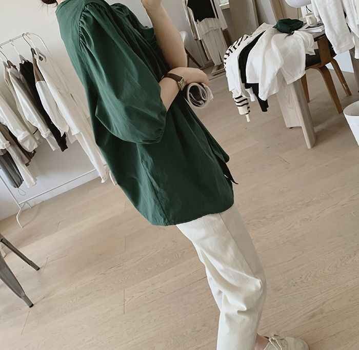 シャツ ブラウス 半袖 大きいサイズ パフスリーブ ラウンドネック 無地 カジュアル 2XL ホワイト_画像9