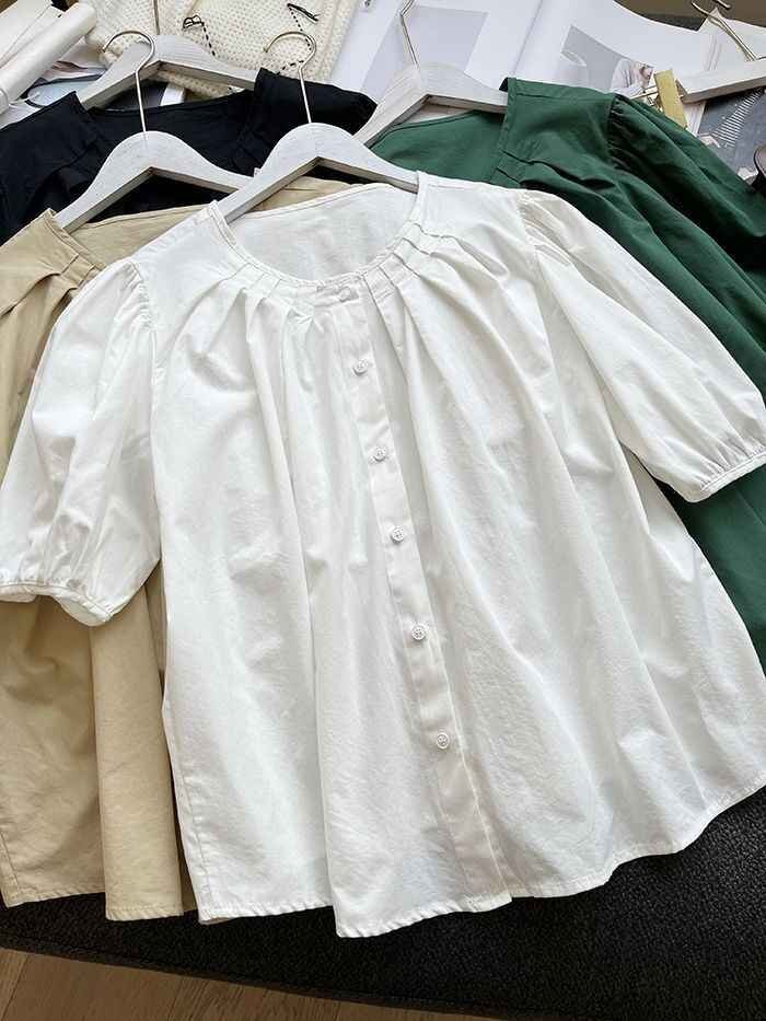 シャツ ブラウス 半袖 大きいサイズ パフスリーブ ラウンドネック 無地 カジュアル 2XL ホワイト_画像10