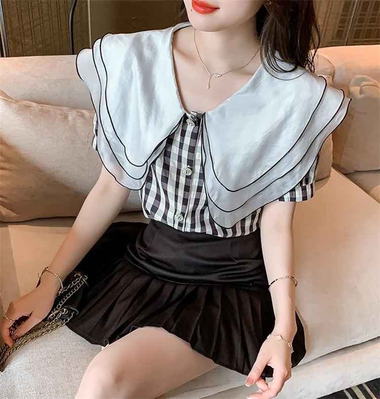 トップス シャツ チェック柄 スリム 半袖 かわいい系 XL ギンガムチェック柄_画像2