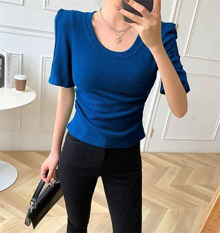 Tシャツ 半袖 ショート丈 トップス ショルダーパット 丸首 レディース XL ホワイト_画像7