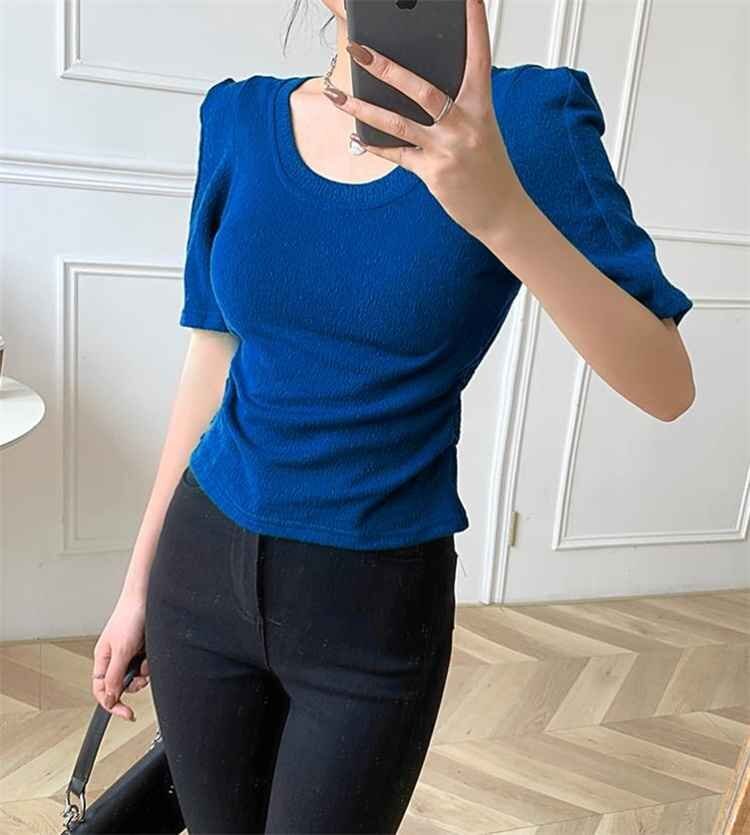 Tシャツ 半袖 ショート丈 トップス ショルダーパット 丸首 レディース XL ホワイト_画像8