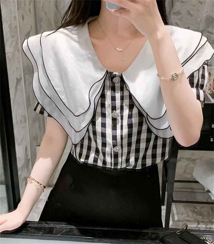 トップス シャツ チェック柄 スリム 半袖 かわいい系 XL ギンガムチェック柄_画像3