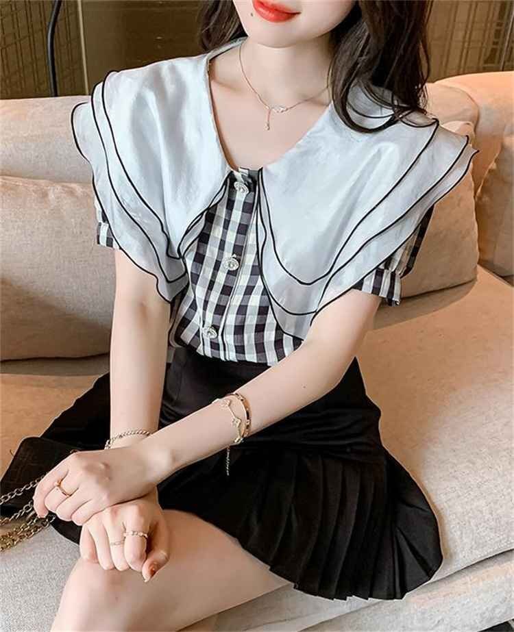 トップス シャツ チェック柄 スリム 半袖 かわいい系 XL ギンガムチェック柄_画像8