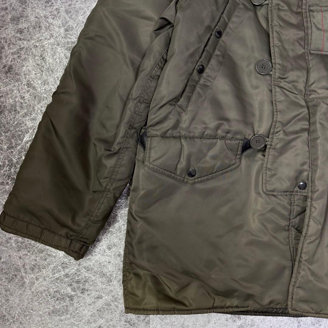 美品 AVIREX N-3B フライトジャケット バックロゴ カーキ L アヴィレックス アーチロゴ ミリタリー セージグリーン カーキ ファー_画像4