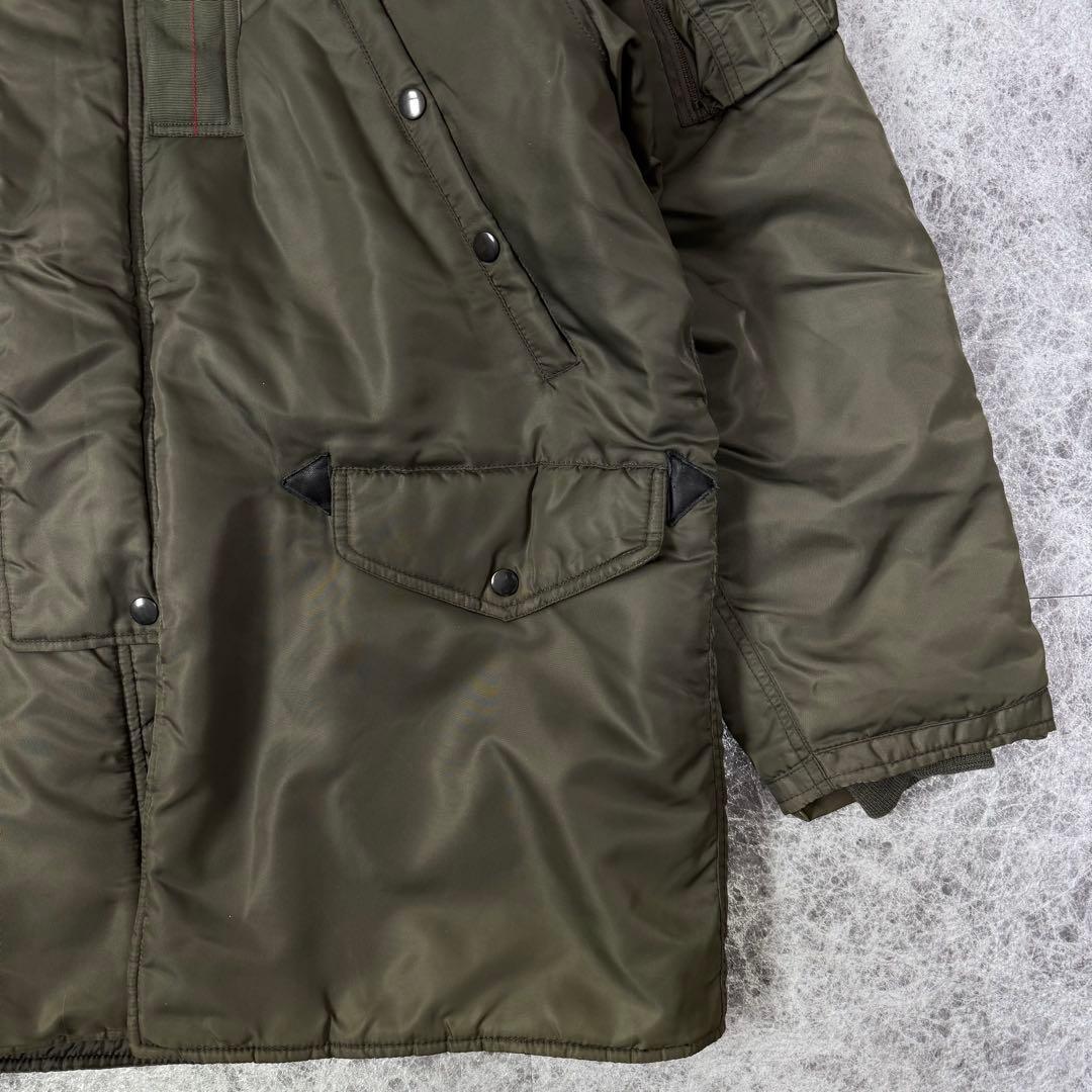 美品 AVIREX N-3B フライトジャケット バックロゴ カーキ L アヴィレックス アーチロゴ ミリタリー セージグリーン カーキ ファー_画像5