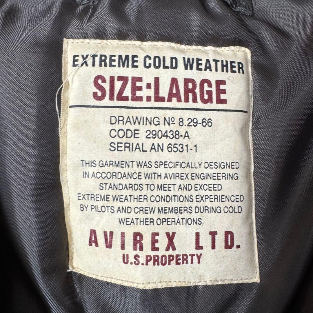 美品 AVIREX N-3B フライトジャケット バックロゴ カーキ L アヴィレックス アーチロゴ ミリタリー セージグリーン カーキ ファー_画像8