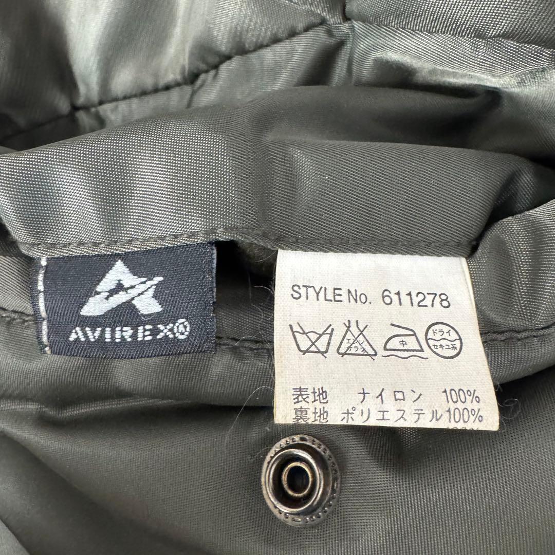 美品 AVIREX N-3B フライトジャケット バックロゴ カーキ L アヴィレックス アーチロゴ ミリタリー セージグリーン カーキ ファー_画像9