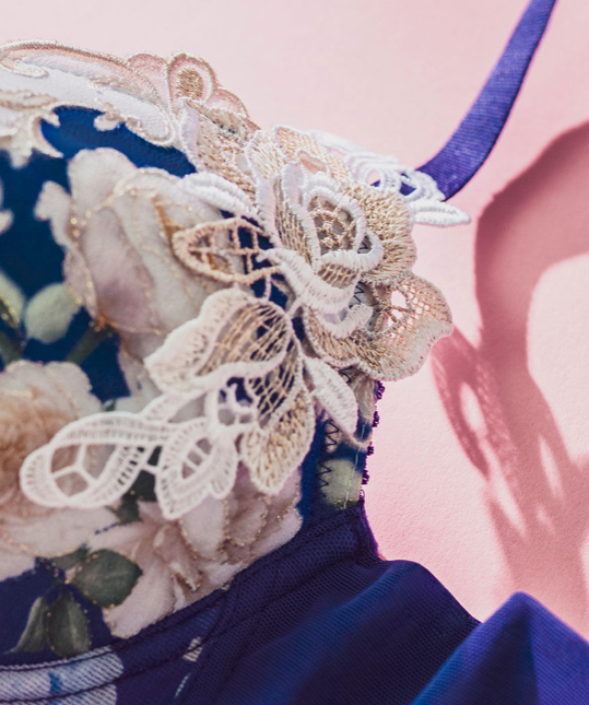 【送料込】ワコール ルジェ ブラD75&ショーツL 青白薔薇ゴールドラメスワロラヴィジュールパルファージュサルートトレフルラゼPJトリンプ_画像9