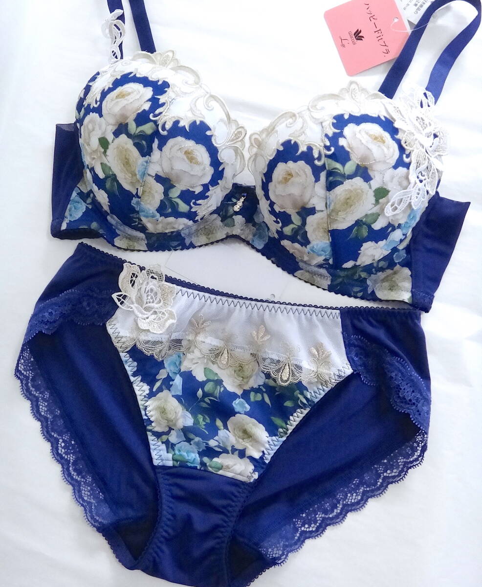 【送料込】ワコール ルジェ ブラD75&ショーツL 青白薔薇ゴールドラメスワロラヴィジュールパルファージュサルートトレフルラゼPJトリンプ_画像1