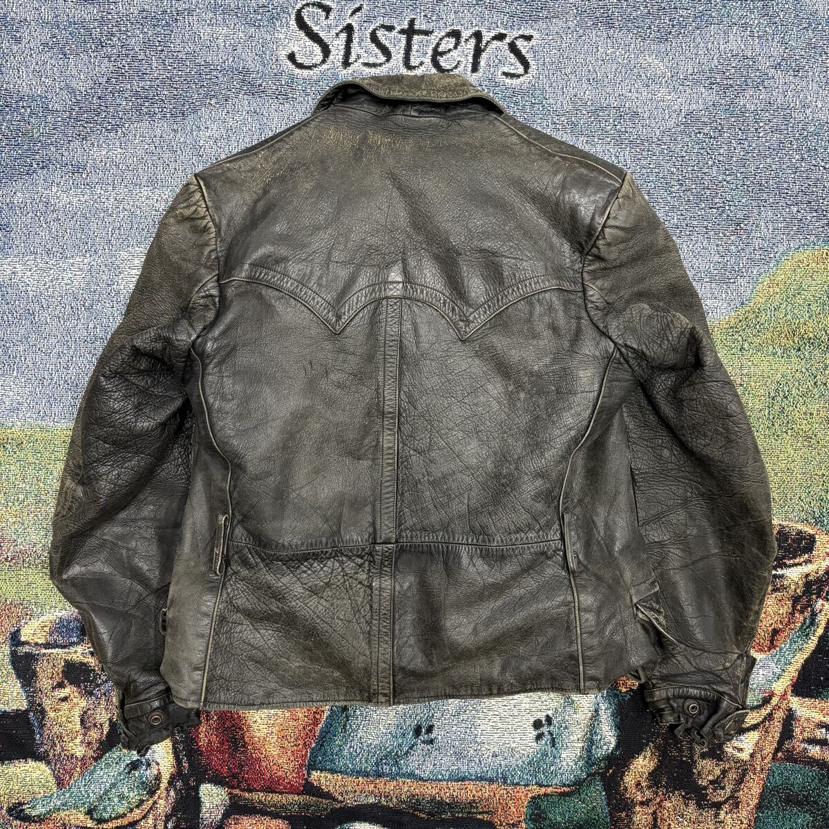 40s 50s モーターサイクル レザージャケット 黒×金タグ バイカー 当時物 vintage ヴィンテージ 一点物 ダブル ライダース 古着 本革_画像2