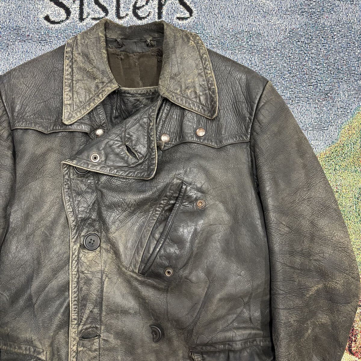 40s 50s モーターサイクル レザージャケット 黒×金タグ バイカー 当時物 vintage ヴィンテージ 一点物 ダブル ライダース 古着 本革_画像3