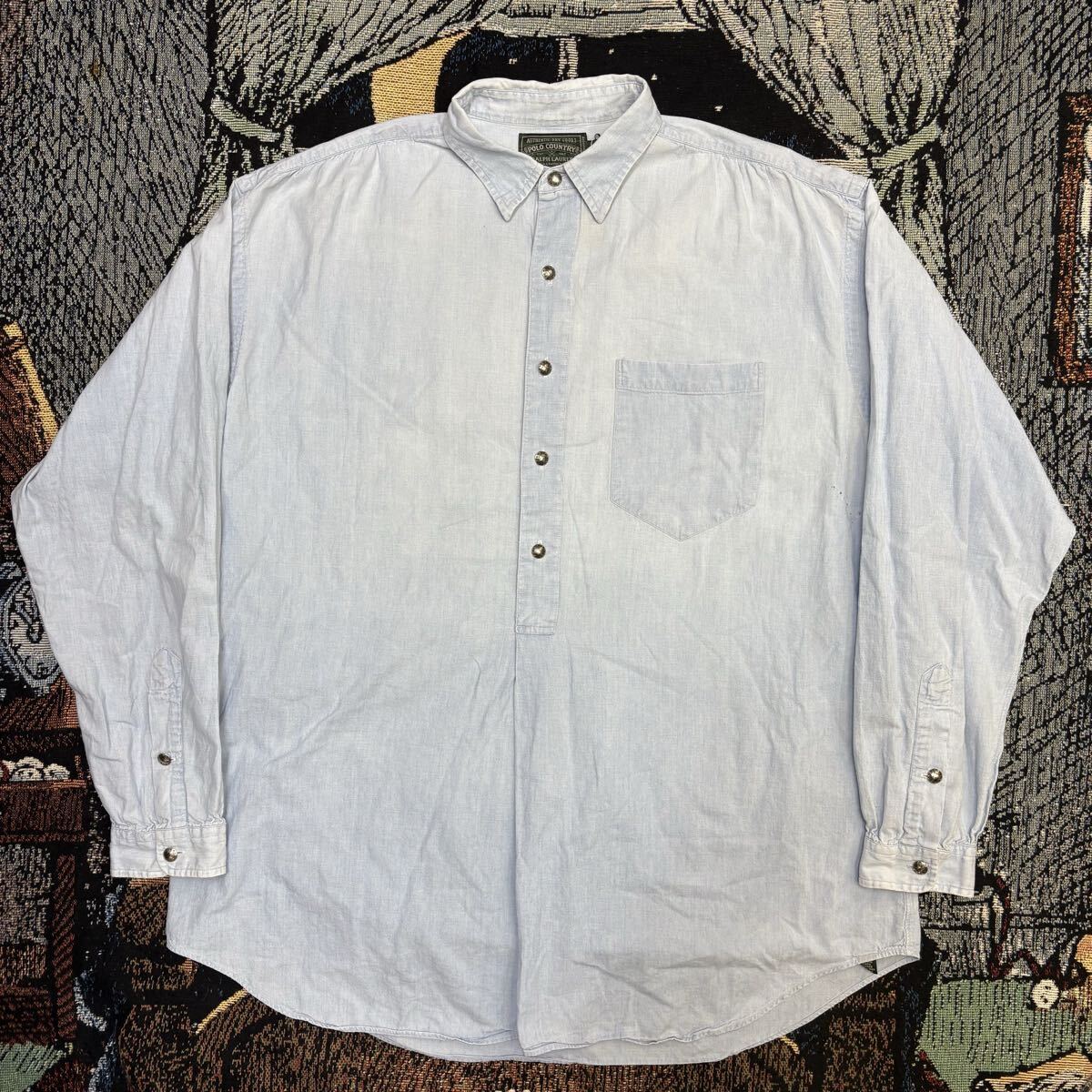 90s POLO COUNTRY シャンブレー プルオーバーシャツ ポロカン 80s 長袖シャツ ラルフローレン vintage ヴィンテージ アメカジ メタルボタン_画像1
