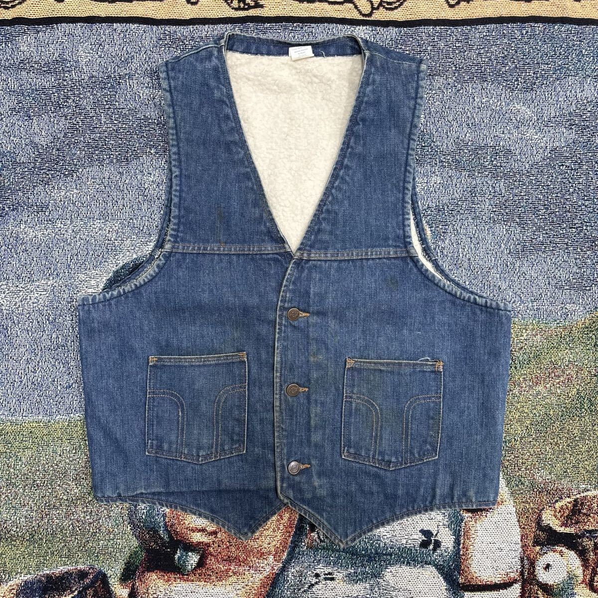 70s usa製 Dickies デニム ボア ベスト vintage ヴィンテージ 古着 アメカジ ストリート 年代物 ディッキーズ アメリカ インディゴ 裏ボア_画像1