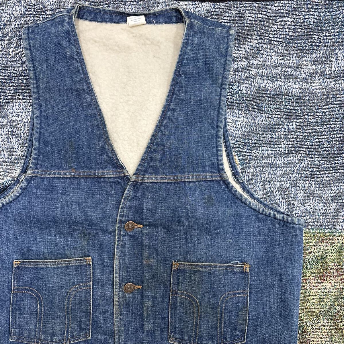 70s usa製 Dickies デニム ボア ベスト vintage ヴィンテージ 古着 アメカジ ストリート 年代物 ディッキーズ アメリカ インディゴ 裏ボア_画像3