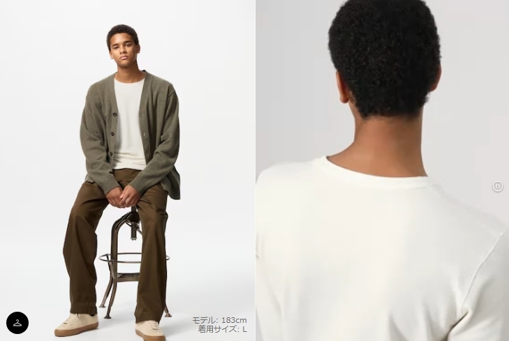 1回美品です ユニクロ* メンズ М ブラック 極暖 ヒートテックコットン ワッフルクルーネックT/9分袖 肌側綿_画像5