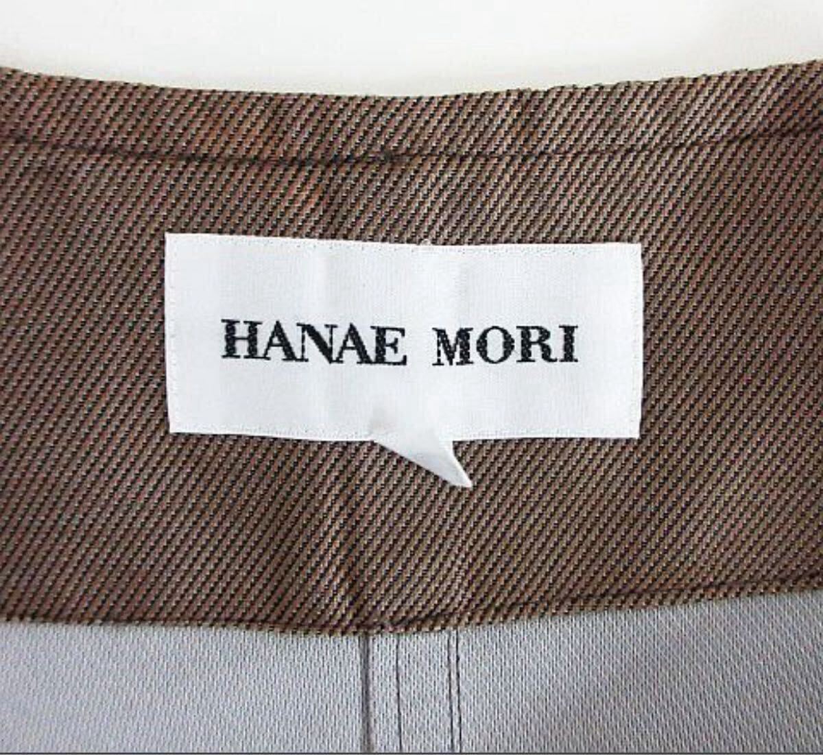 ハナエモリ　 美品ノーカラージャケット　ブラウン　４０Ｌ　　軽い　オシャレ_画像2