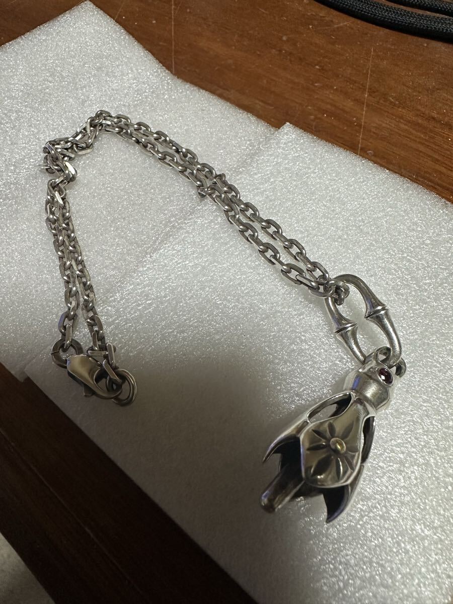 シルバー925 ネックレス　クロムハーツ風　メンズ用　ゴールド　ガーネット　トップベルタイプ_画像1