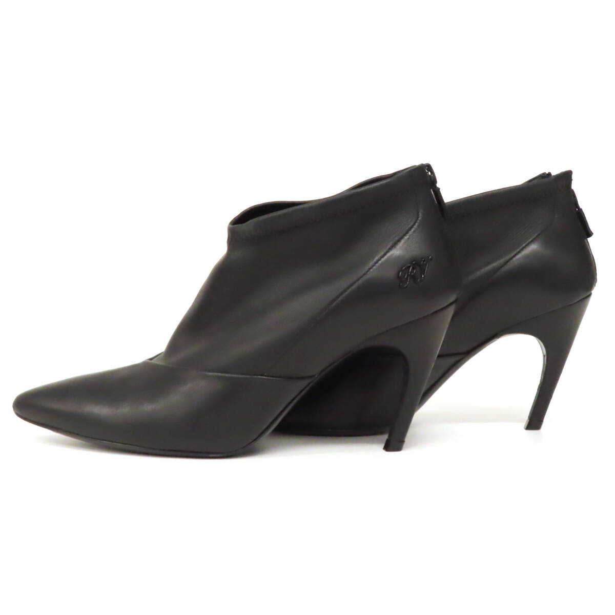 28037 Roger Vivier ロジェヴィヴィエ アンクルブーツ ブーティー ショートブーツ パンプス レザー バックジップ size36.5 黒 イタリア製_画像4